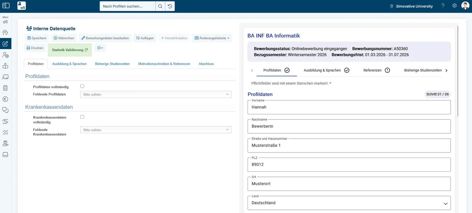 academyfive zulassen ansicht bewerberprofil inkl interne checkliste