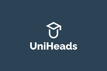 Logo von UniHeads auf dunkelblauen Hintergrund.